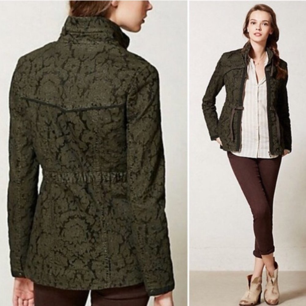 ANTHRO HEI HEI Army Green Floral Cotton Fall Boho Jacket